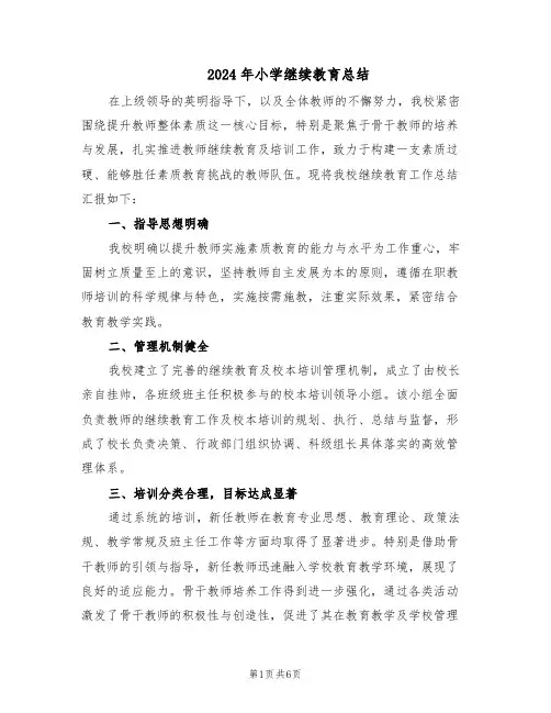 2024年小学继续教育总结（3篇）