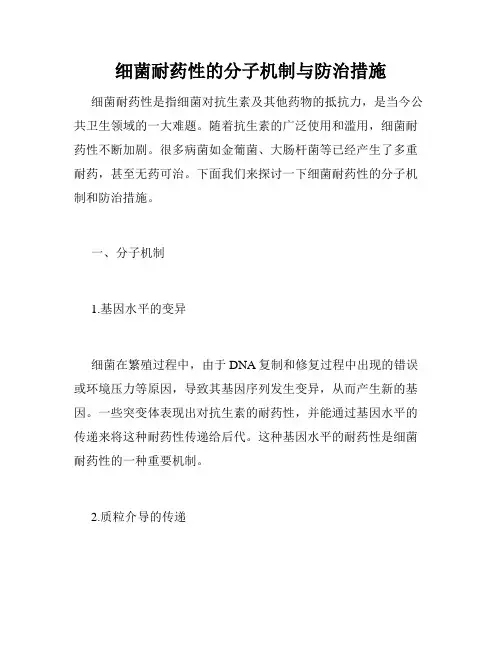 细菌耐药性的分子机制与防治措施
