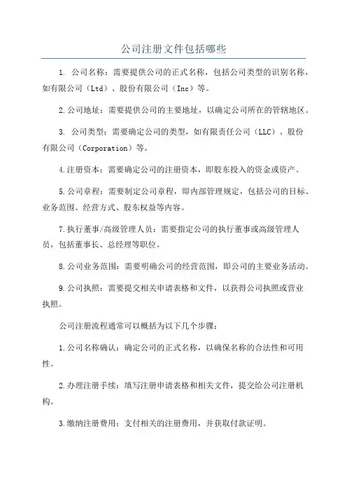 公司注册文件包括哪些
