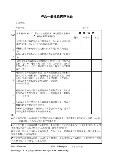 产品追溯评审表