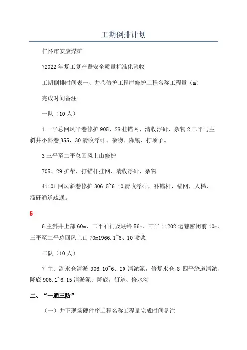 工期倒排计划