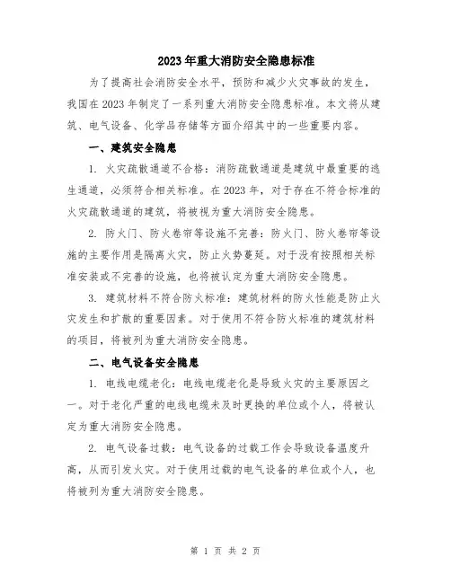 2023年重大消防安全隐患标准