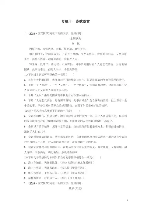 山东省泰安市2019年中考语文专题复习十诗歌鉴赏习题2