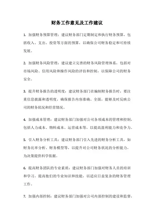 财务工作意见及工作建议
