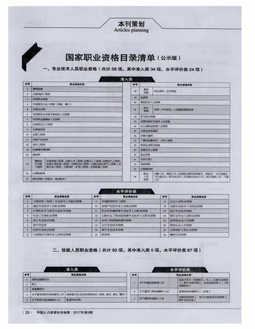 国家职业资格目录清单(公示版)