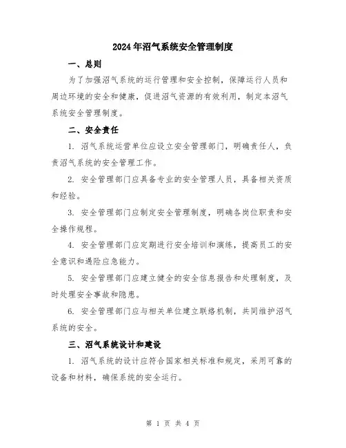 2024年沼气系统安全管理制度