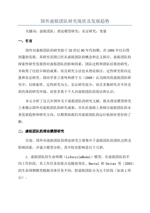 国外虚拟团队研究现状及发展趋势
