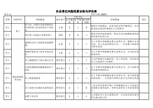 社会责任风险因素识别与评估表