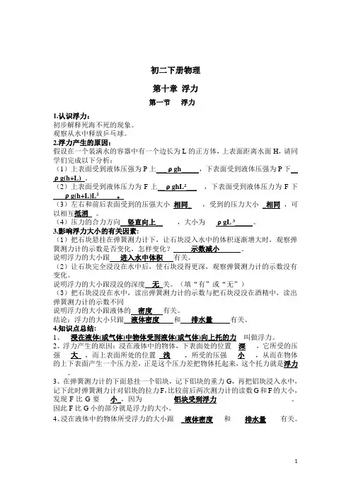 八年级下册物理第十章 浮力 全面讲解含习题和答案