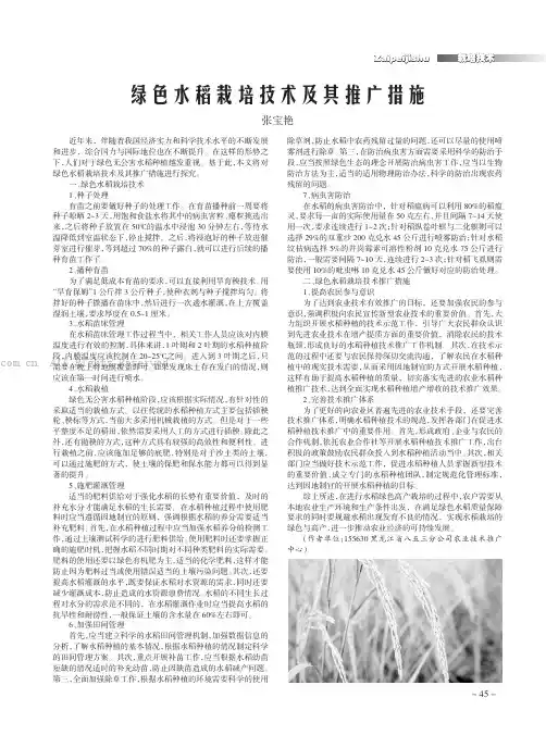 绿色水稻栽培技术及其推广措施