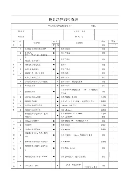 模具动静态验收标准