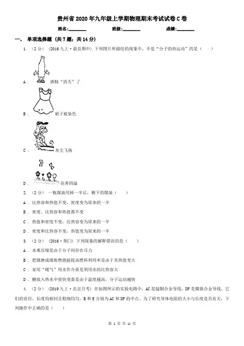 贵州省2020年九年级上学期物理期末考试试卷C卷