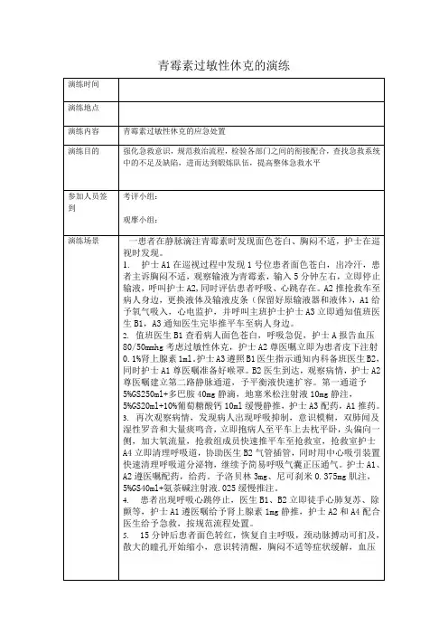 (推荐)青霉素过敏性休克抢救演练