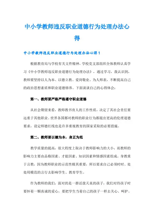 中小学教师违反职业道德行为处理办法心得