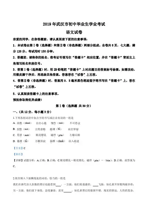 2019年湖北省武汉市中考语文试题(解析版)