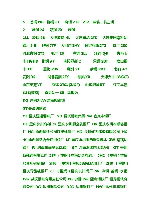 钢筋厂家代号