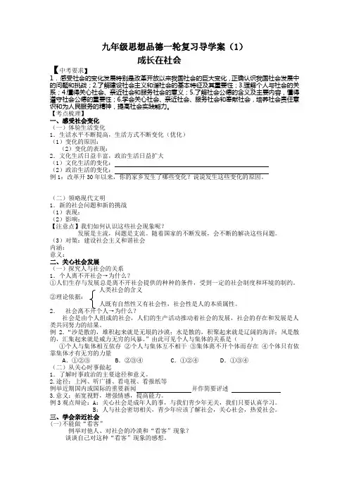 九年级思想品德一轮复习导学案 通用