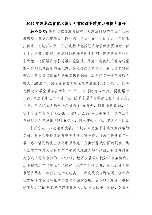 2019年黑龙江省省本级及各市经济财政实力与债务报告