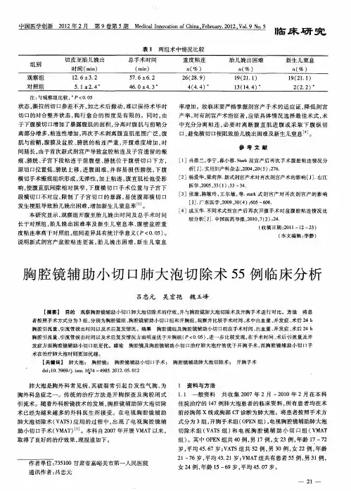胸腔镜辅助小切口肺大泡切除术55例临床分析