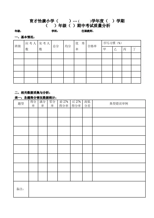 小学生质量分析表质量分析表