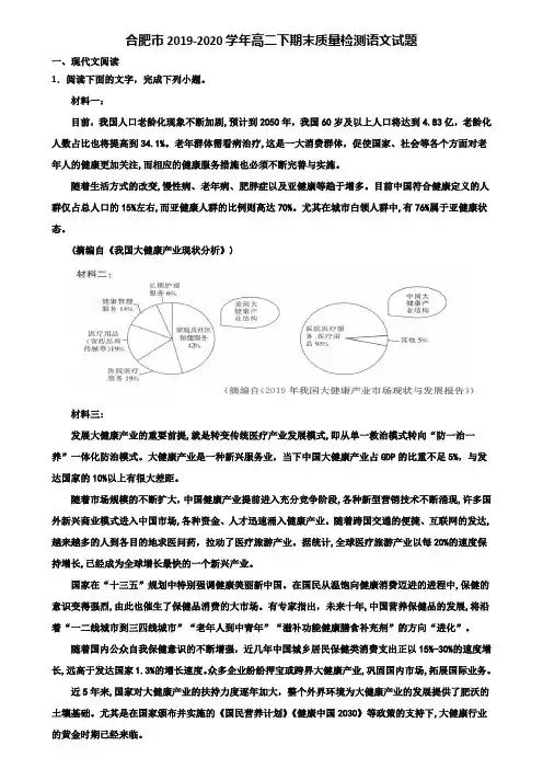 合肥市2019-2020学年高二下期末质量检测语文试题含解析
