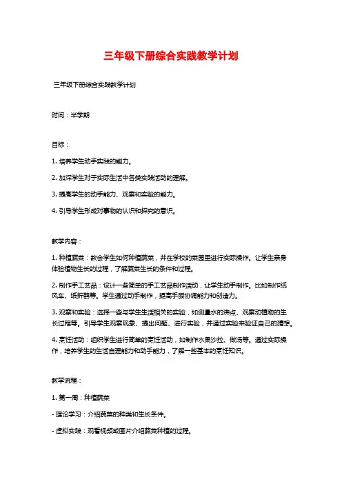 三年级下册综合实践教学计划