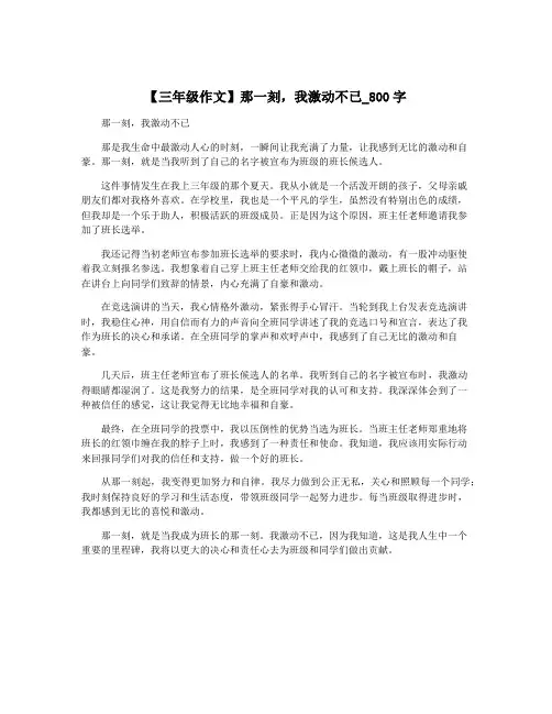 【三年级作文】那一刻,我激动不已_800字