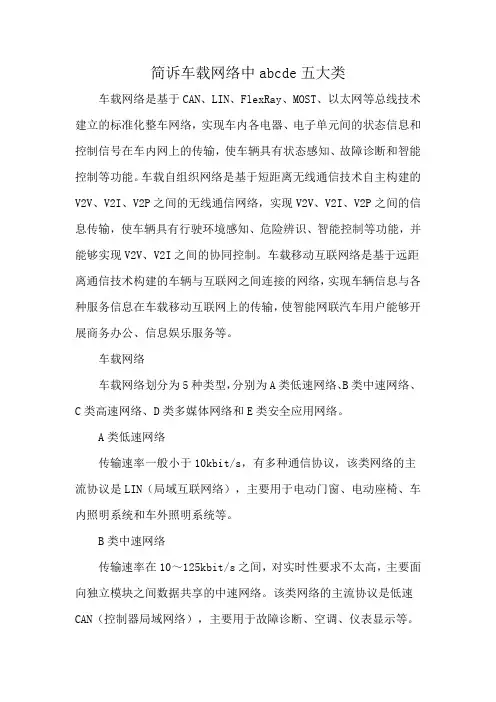 简诉车载网络中abcde五大类