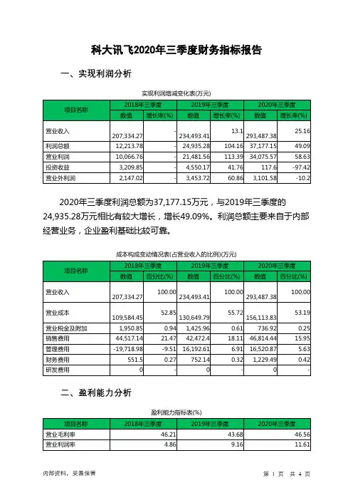 科大讯飞2020年三季度财务指标报告