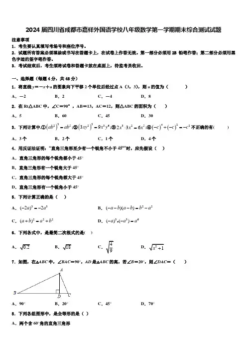 2024届四川省成都市嘉祥外国语学校八年级数学第一学期期末综合测试试题含解析