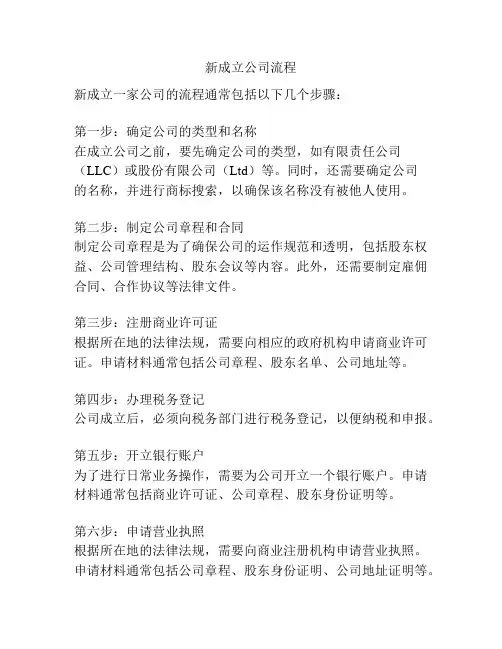 新成立公司流程