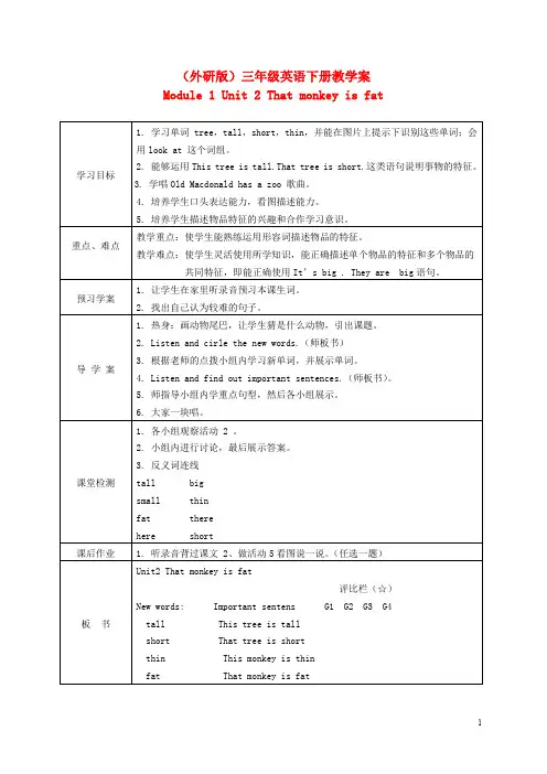三年级英语下册 Module 2 Unit 2(1)教学案 外研版