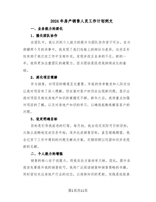 2024年房产销售人员工作计划例文（6篇）