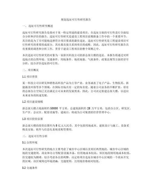规划选址可行性研究报告