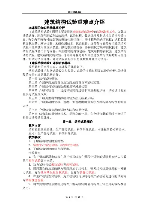 建筑结构试验重难点介绍