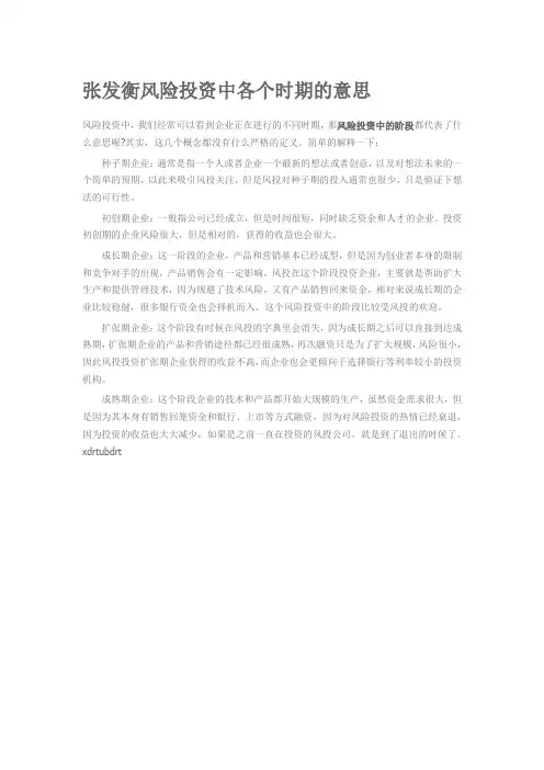 张发衡风险投资中各个时期的意思