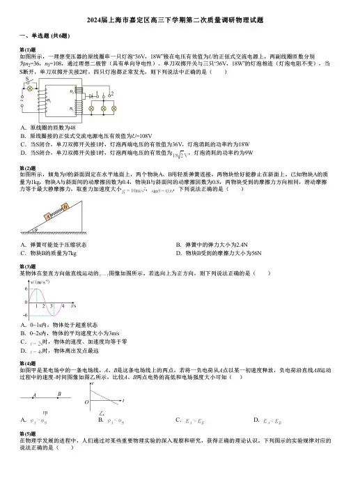 2024届上海市嘉定区高三下学期第二次质量调研物理试题 (2)