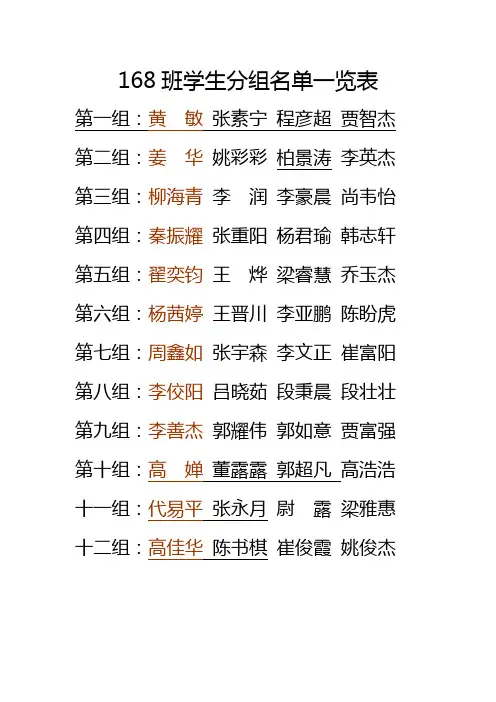 学生分组名单一览表