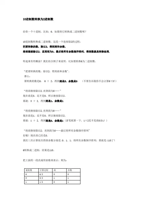 二进制与十进制的计算公式