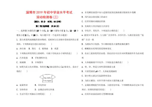 淄博市2019年初中学业水平备战中考化学考试 滚动检测卷(三)