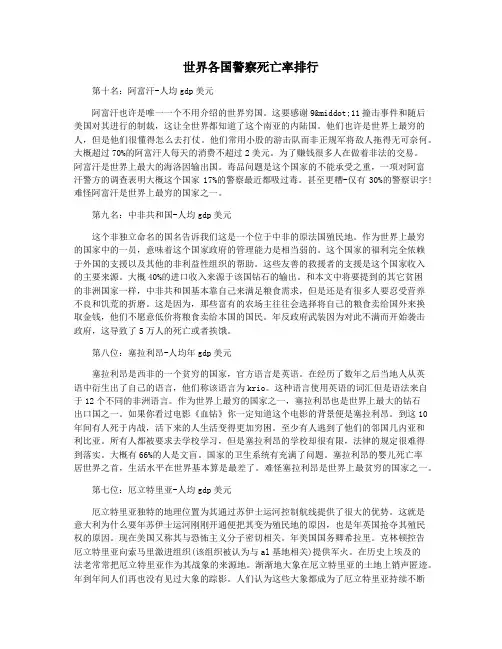 世界各国警察死亡率排行