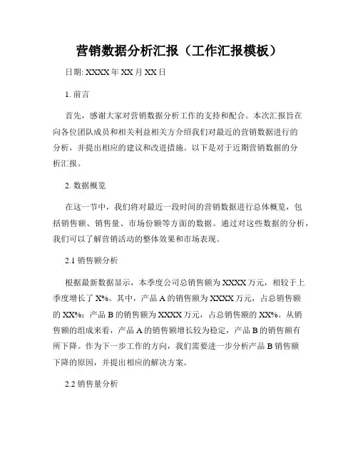 营销数据分析汇报(工作汇报模板)