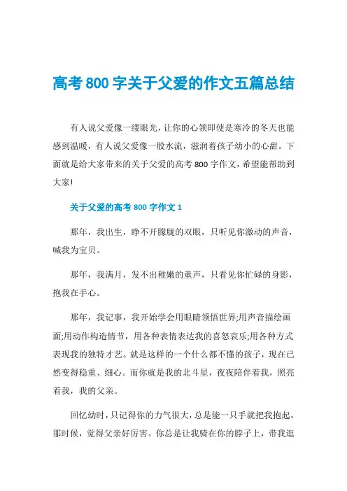 高考800字关于父爱的作文五篇总结