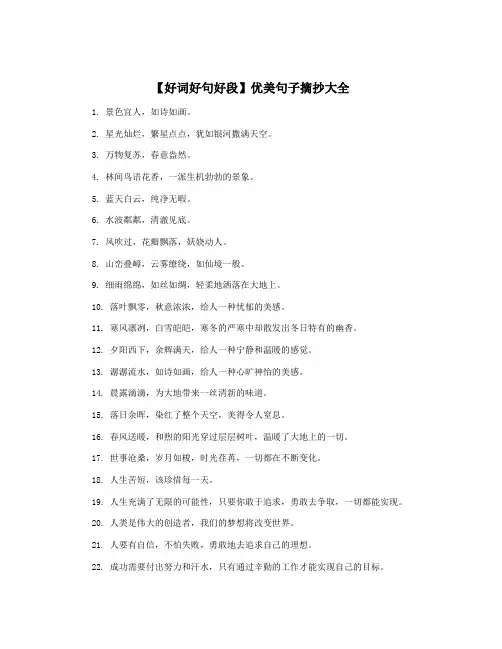 【好词好句好段】优美句子摘抄大全