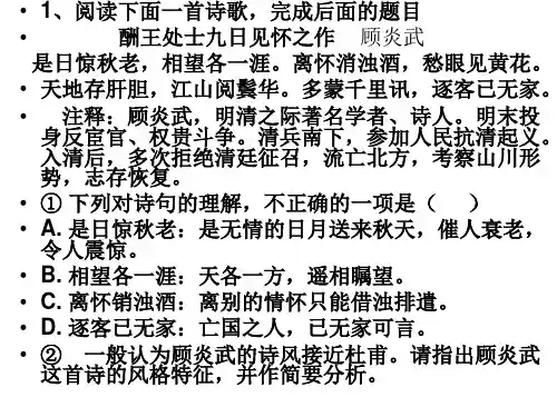 北京2020高考语文经典总复习 诗歌赏析风格炼字