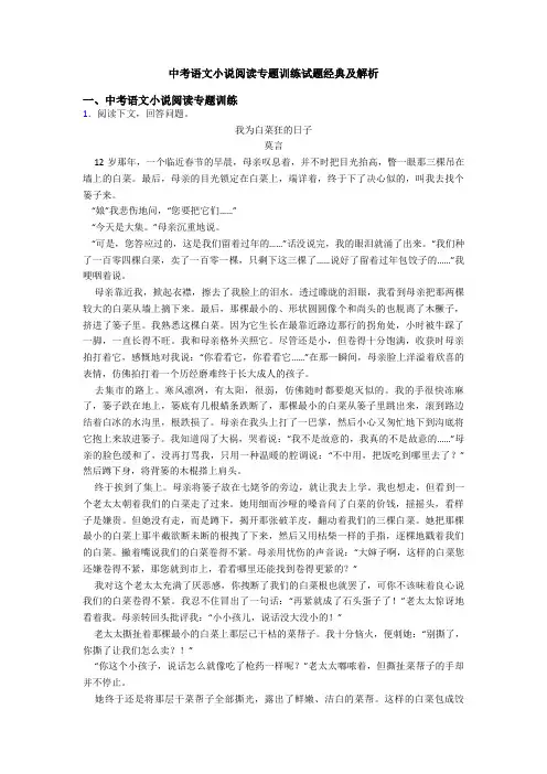 中考语文小说阅读专题训练试题经典及解析