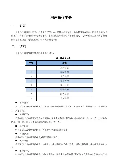 汽车销售后台管理系统-用户手册