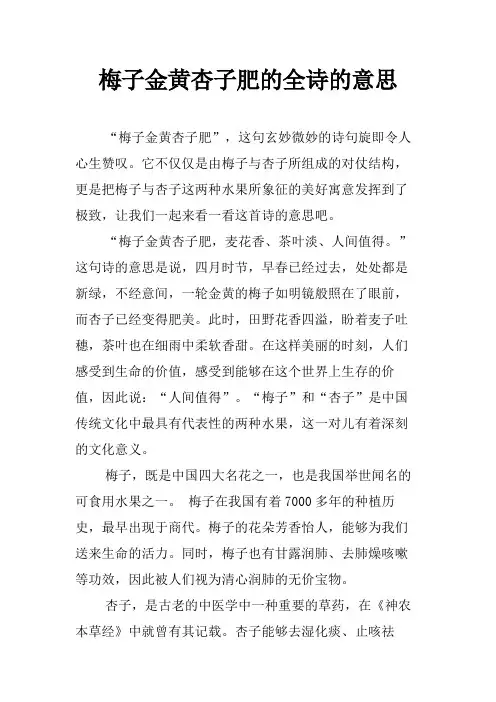 梅子金黄杏子肥的全诗的意思