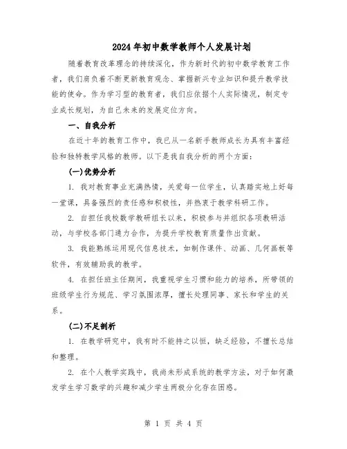 2024年初中数学教师个人发展计划（二篇）