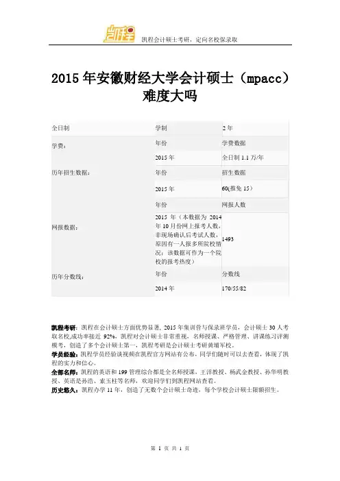 2015年安徽财经大学会计硕士(mpacc)难度大吗